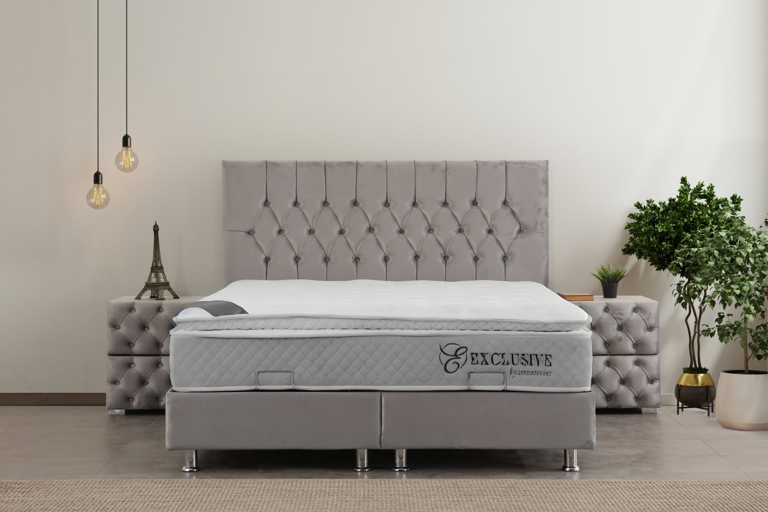 Lit Coffre HUGO Velours Gris