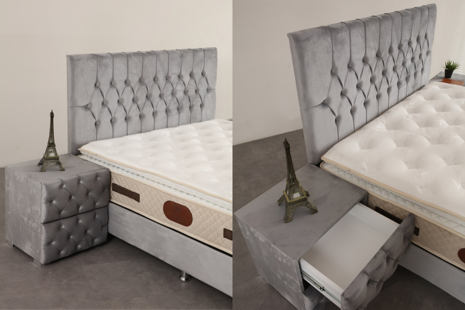 Lit Coffre HUGO Velours Gris