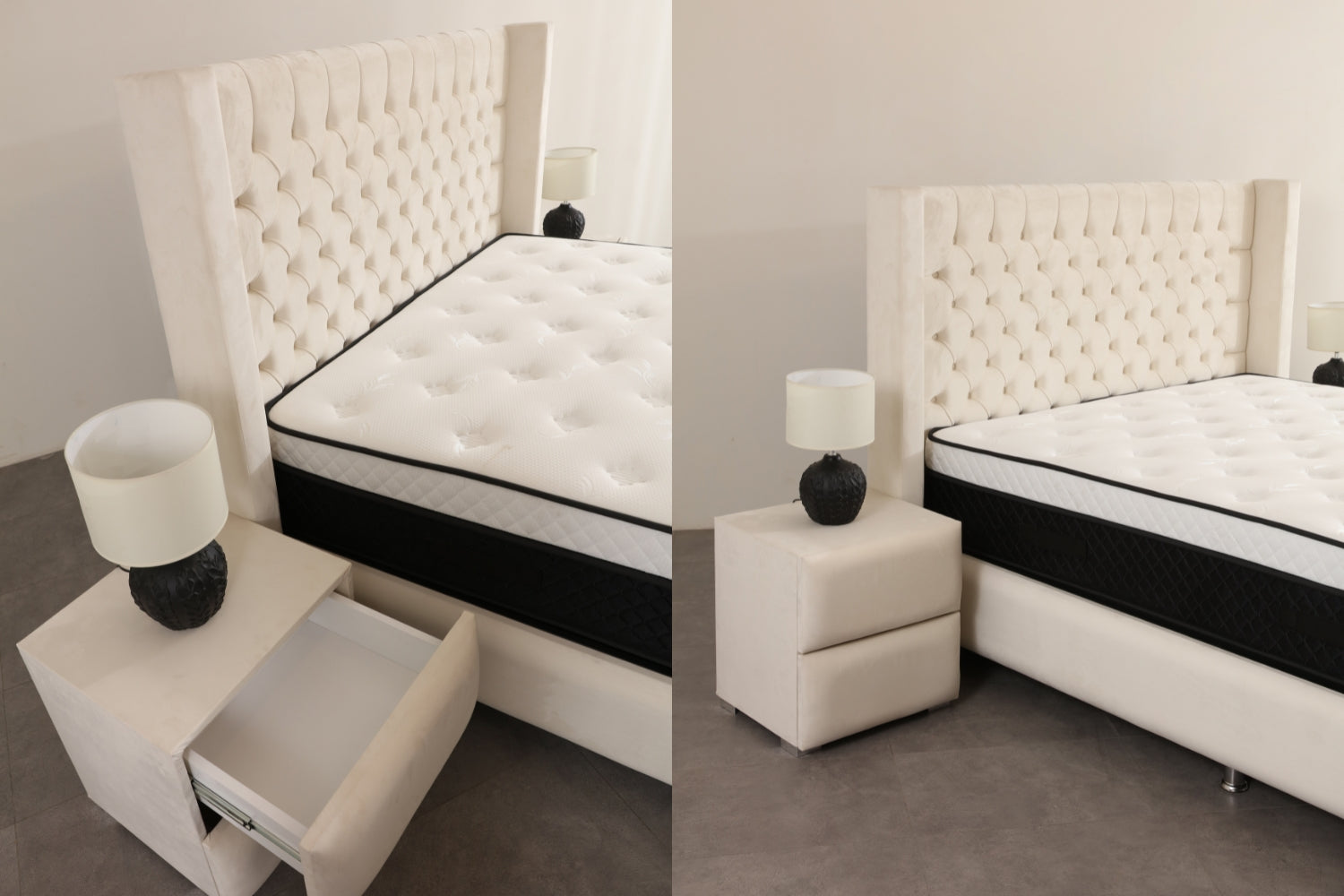 Lit Coffre BIANCA Velours Blanc Cassé